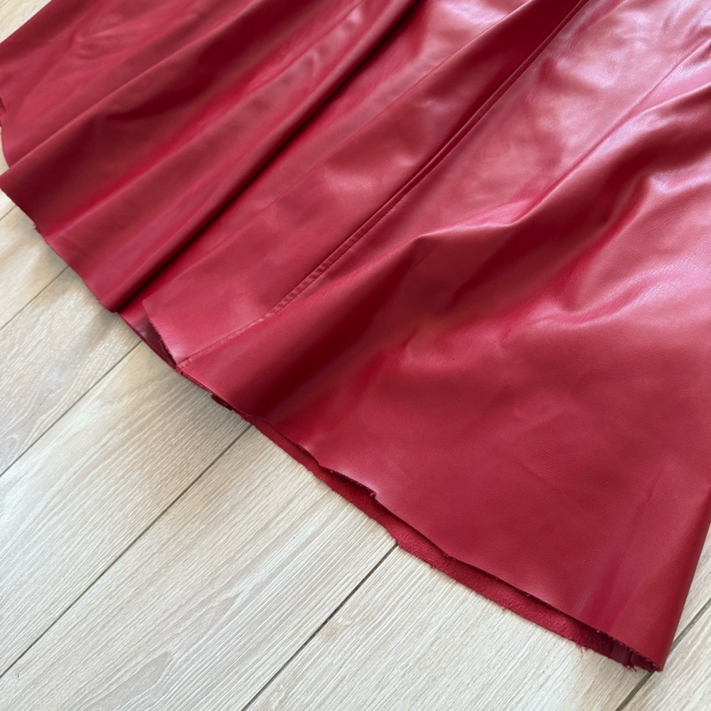 Zara Faux Leather A-Line Flare Red Midi Skirt Women’s Size Medium - Picture 6 of 10